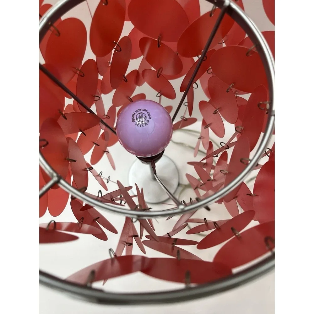 Vintage Table Lamp Red Plastic Disc Circles Silver Base Funky 70's Brady Bunch